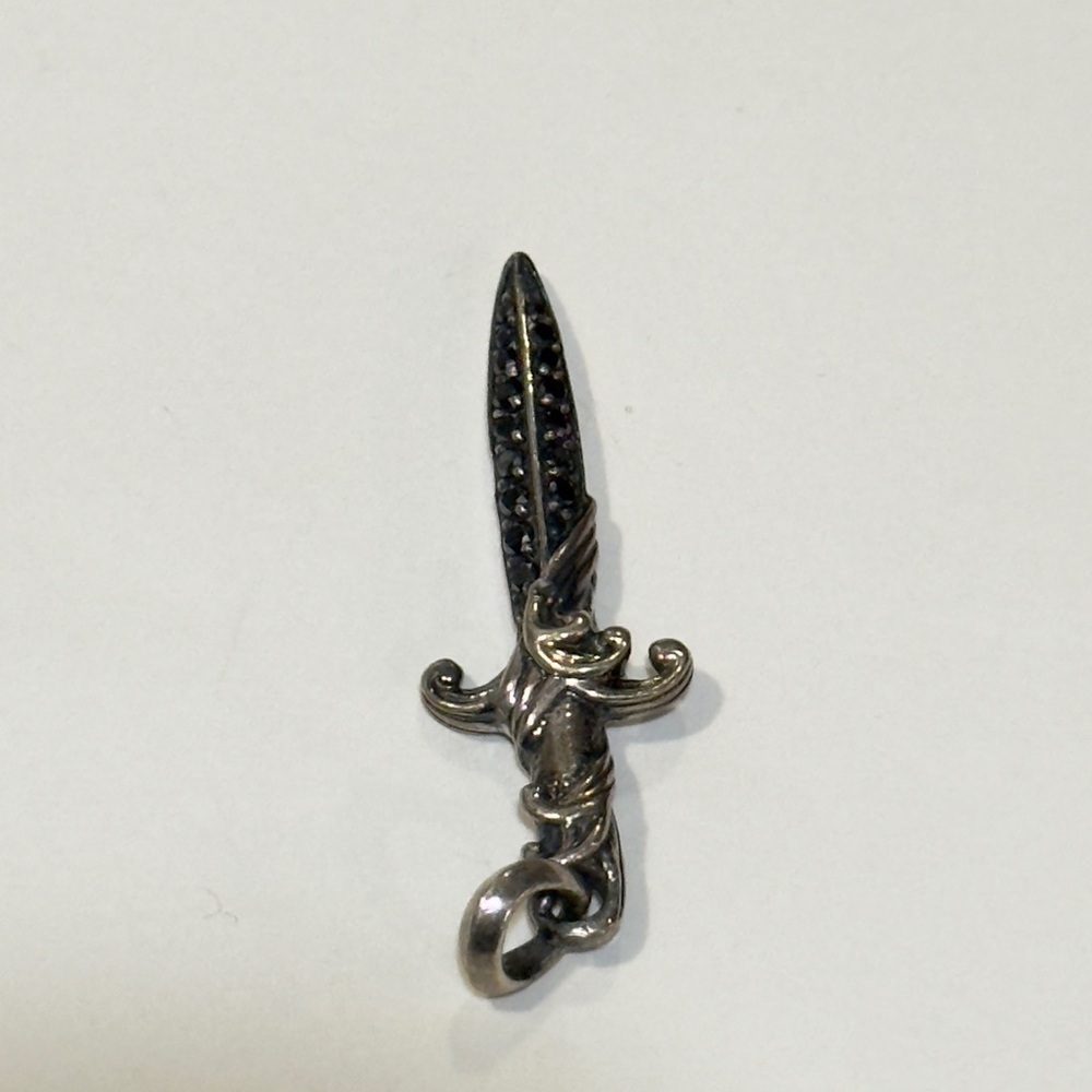 David Yurman Sterling Silver Dagger Pendant with Black Diamonds - Picture 2 of 4